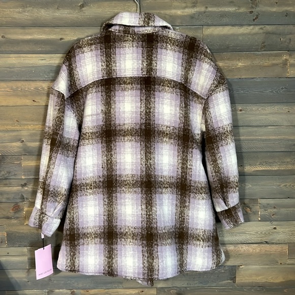 New Avec Les Fills Plaid Shirt Jacket Size Small in Brown/Lavender - Picture 2 of 16